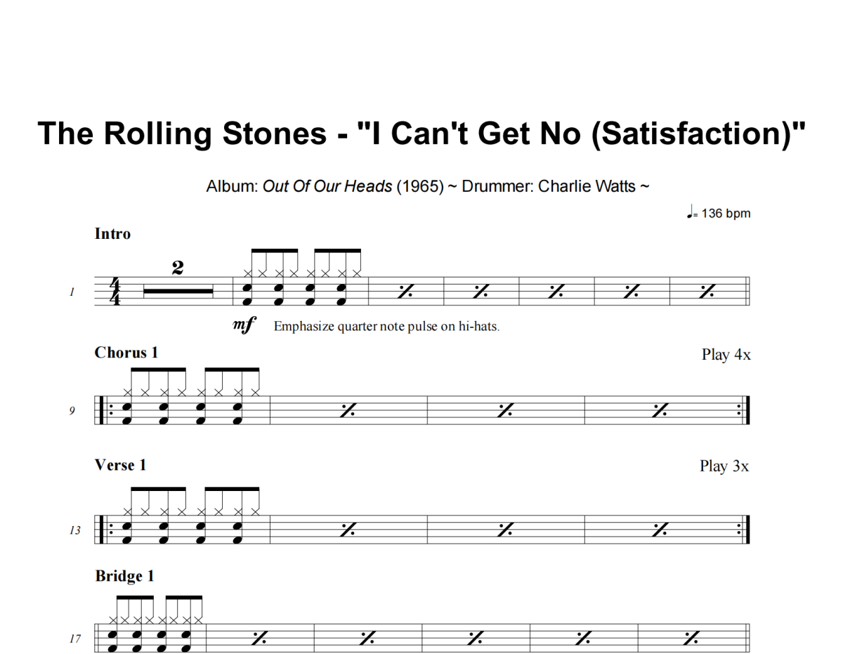 The Rolling Stones-(I Can't Get No) Satisfaction架子鼓鼓谱+动态视频
