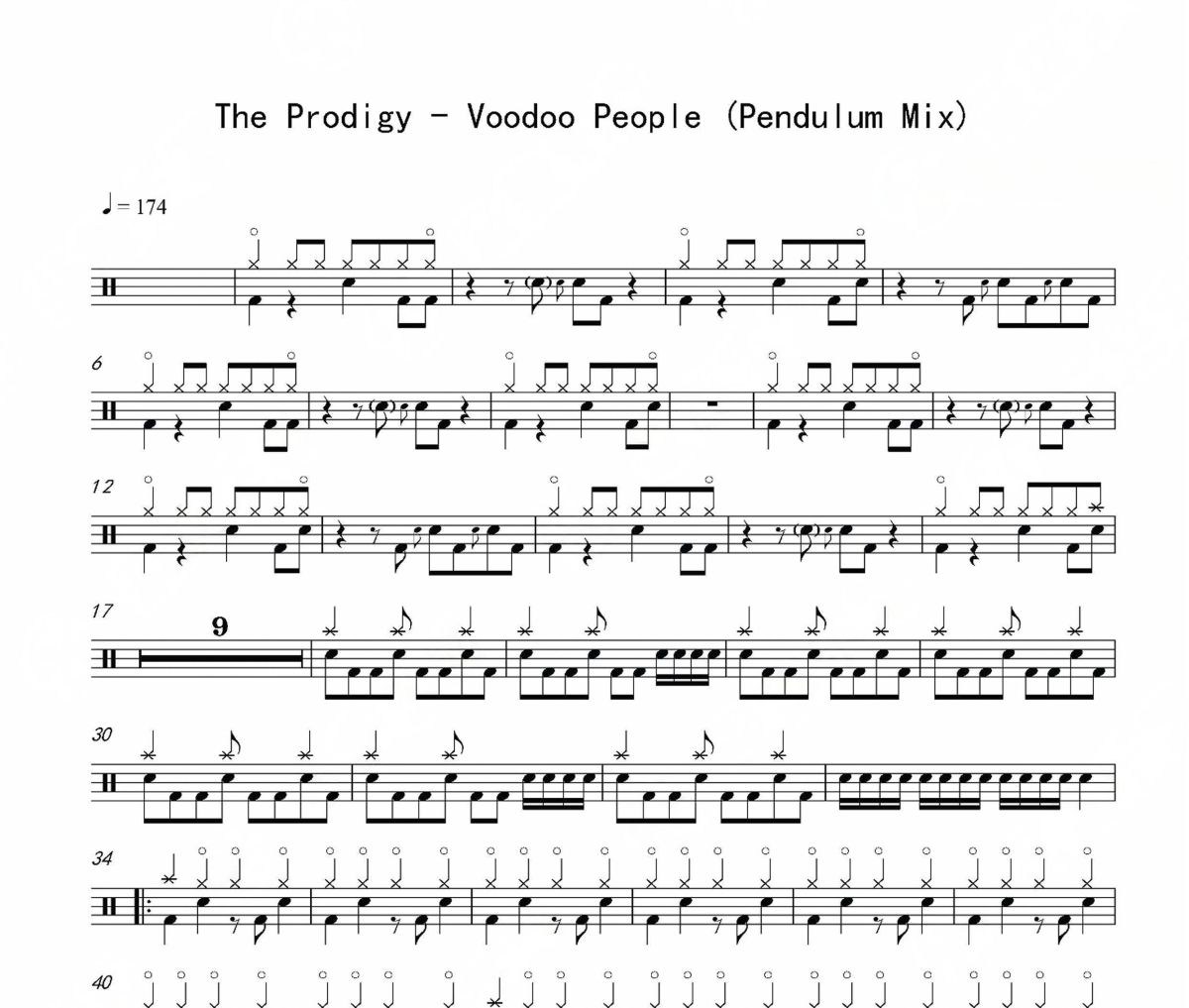 The Prodigy《Voodoo People 》(Pendulum Mix)架子鼓|爵士鼓|鼓谱