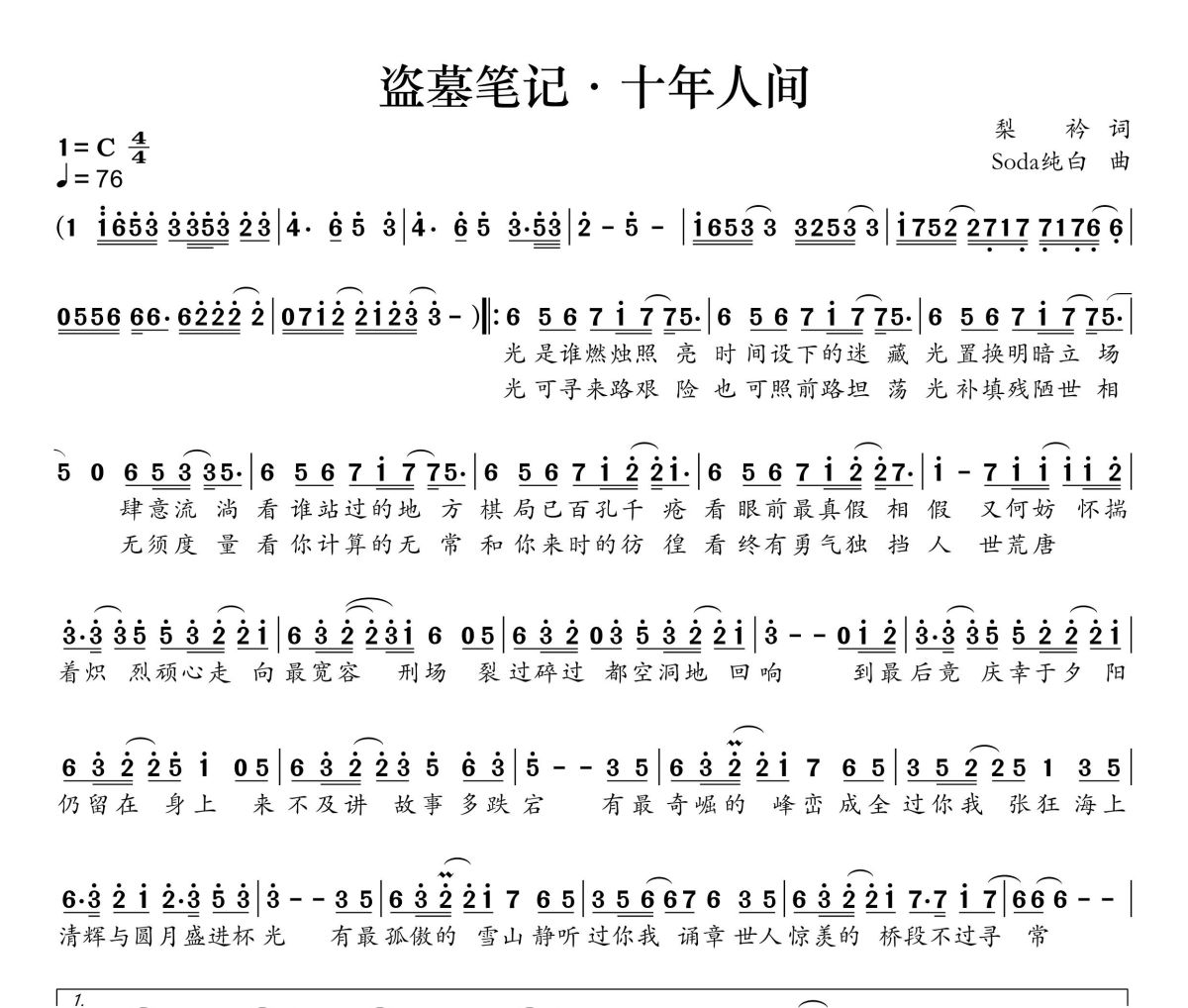 盗墓笔记·十年人间简谱 李常超（lao干妈）《盗墓笔记·十年人间》简谱+动态视频