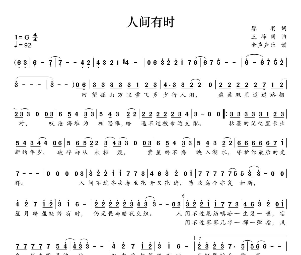 人间有时简谱 希林娜依高《人间有时》简谱+动态视频G调