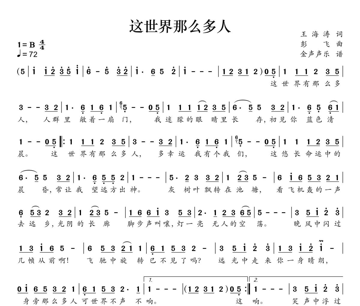 莫文蔚-这世界那么多人简谱B调