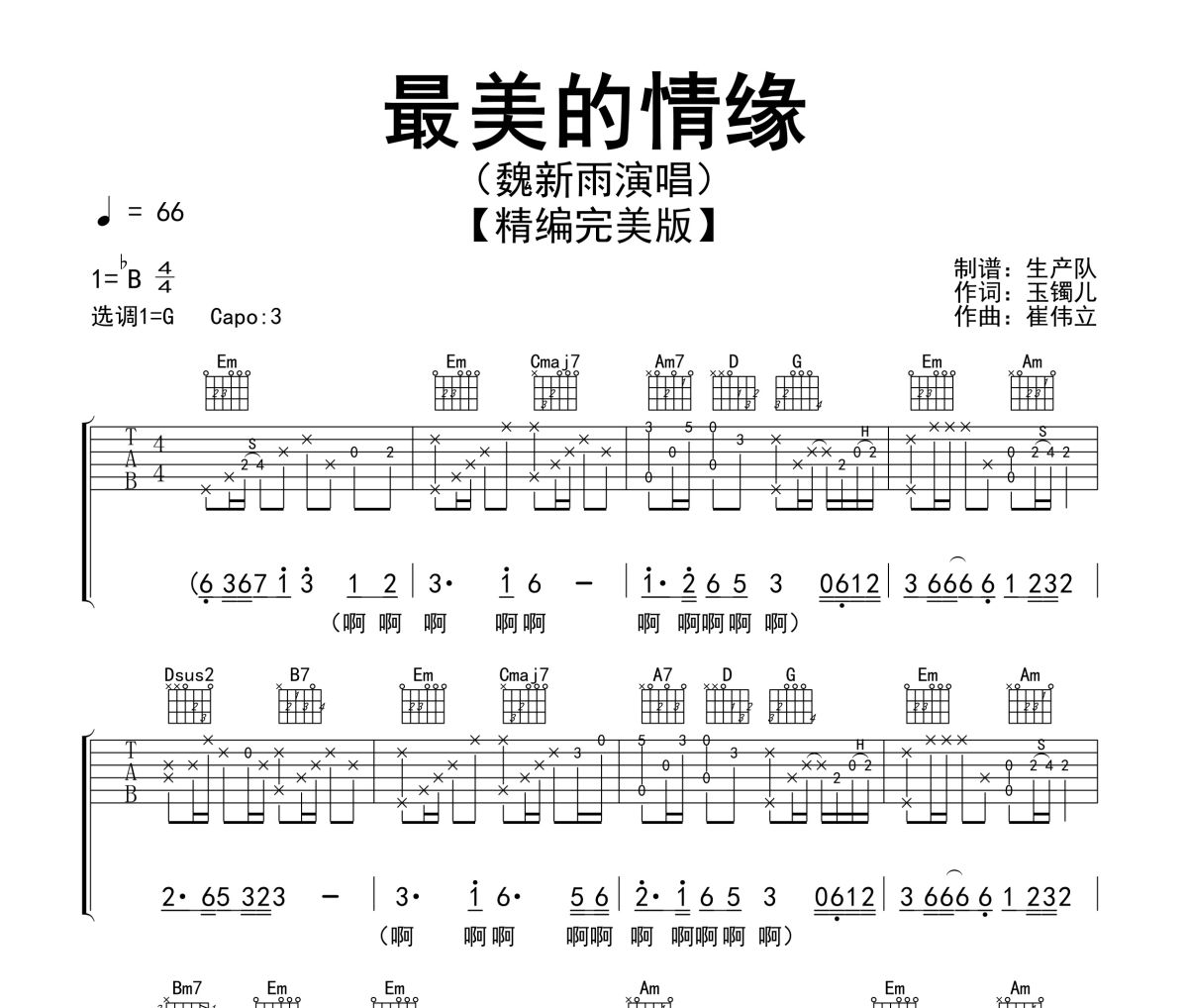 最美的情缘吉他谱 魏新雨《最美的情缘》六线谱G调弹唱