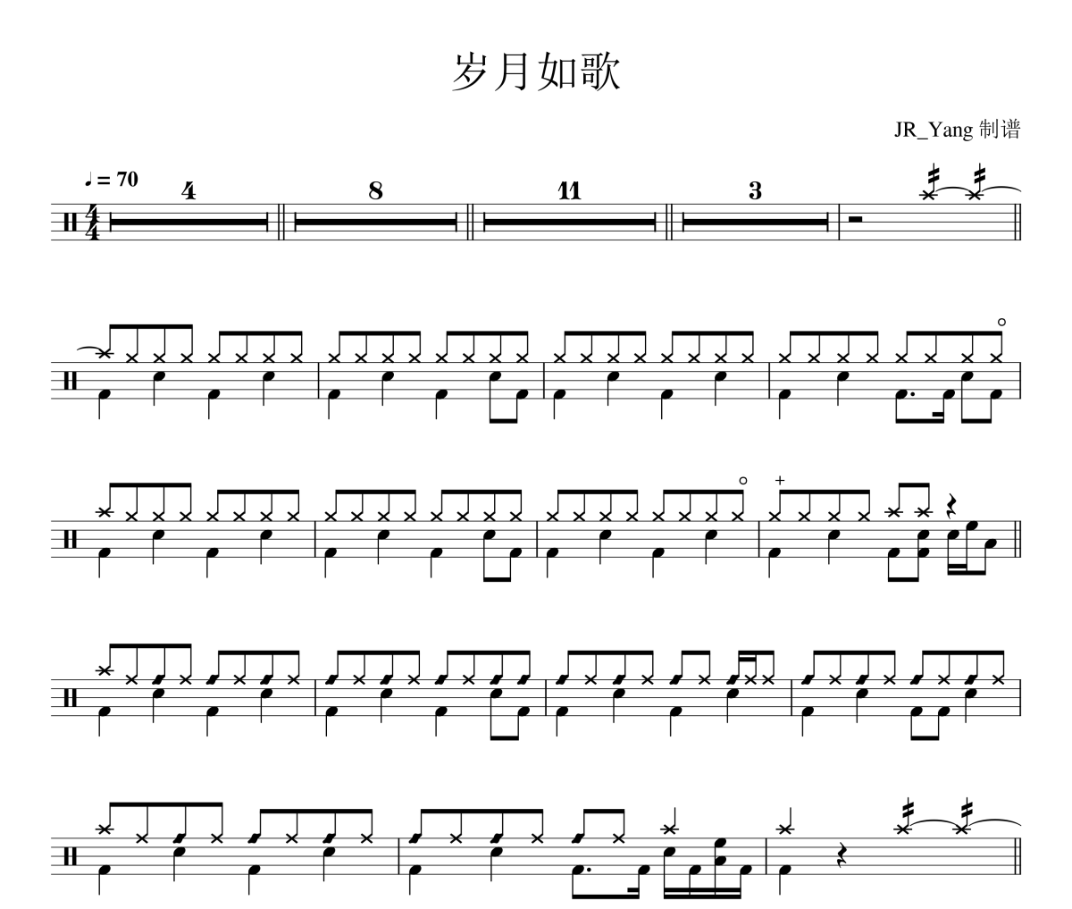 岁月如歌鼓谱 陈奕迅-岁月如歌鼓谱