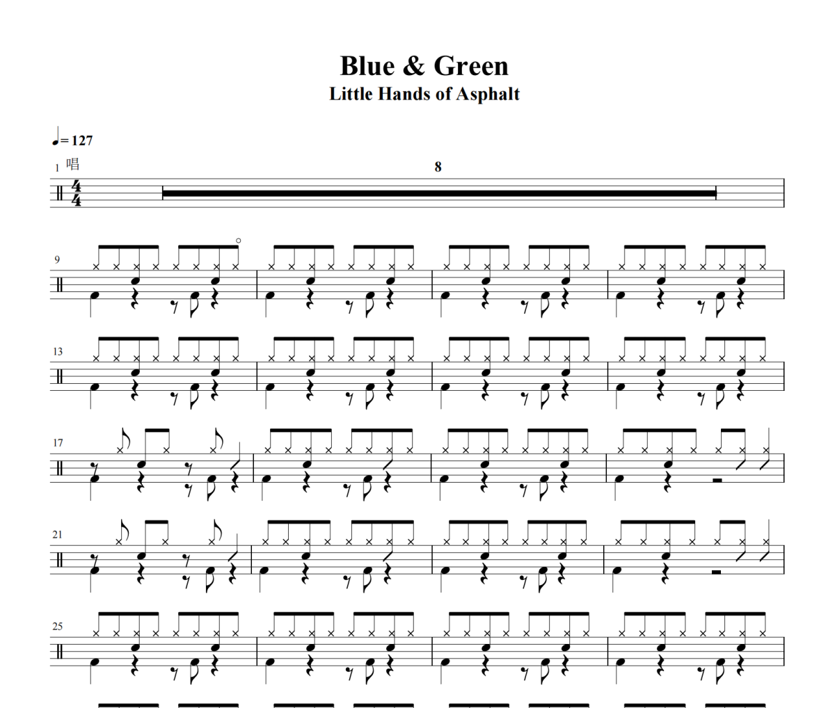 The little hands of asphalt《Blue & Green》架子鼓|爵士鼓|鼓谱