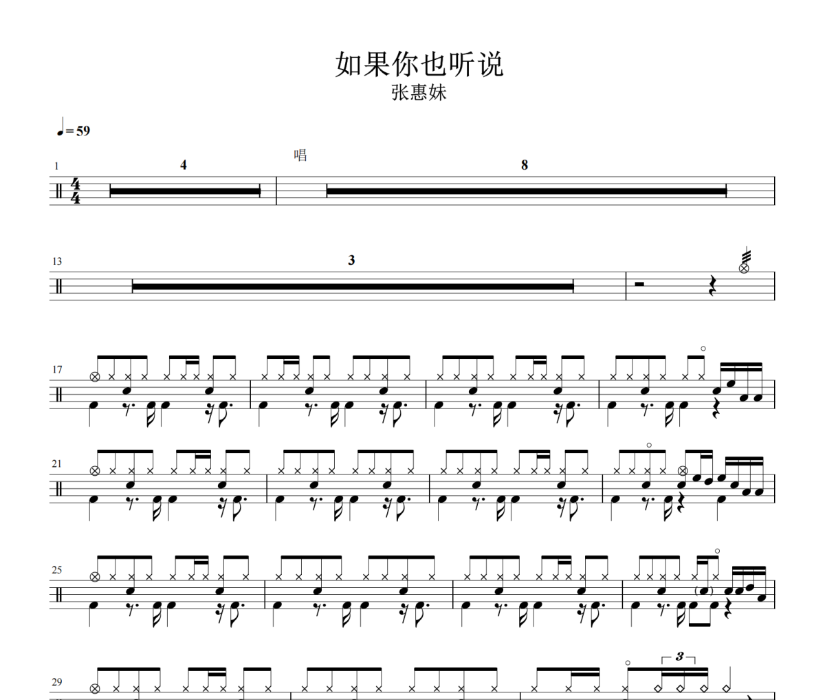 如果你也听说鼓谱 张惠妹-如果你也听说架子鼓鼓谱
