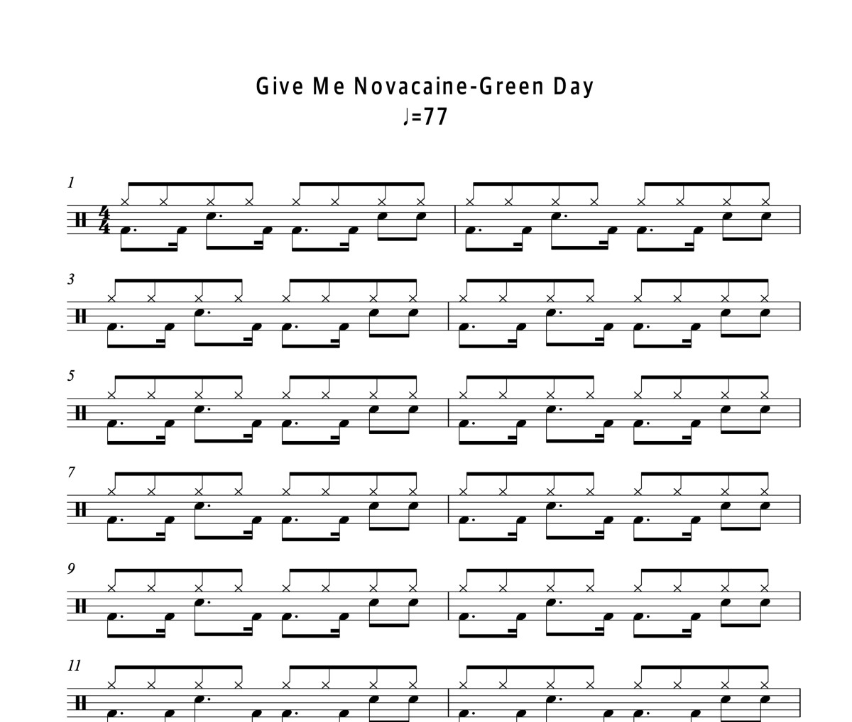 Give Me Novacaine鼓谱 Green Day《Give Me Novacaine》架子鼓|爵士鼓|鼓谱