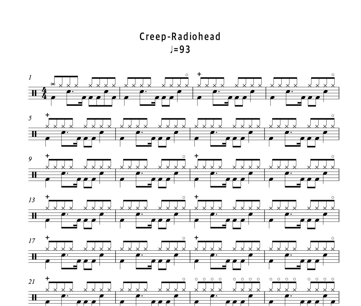 Creep鼓谱 Radiohead-Creep爵士鼓谱