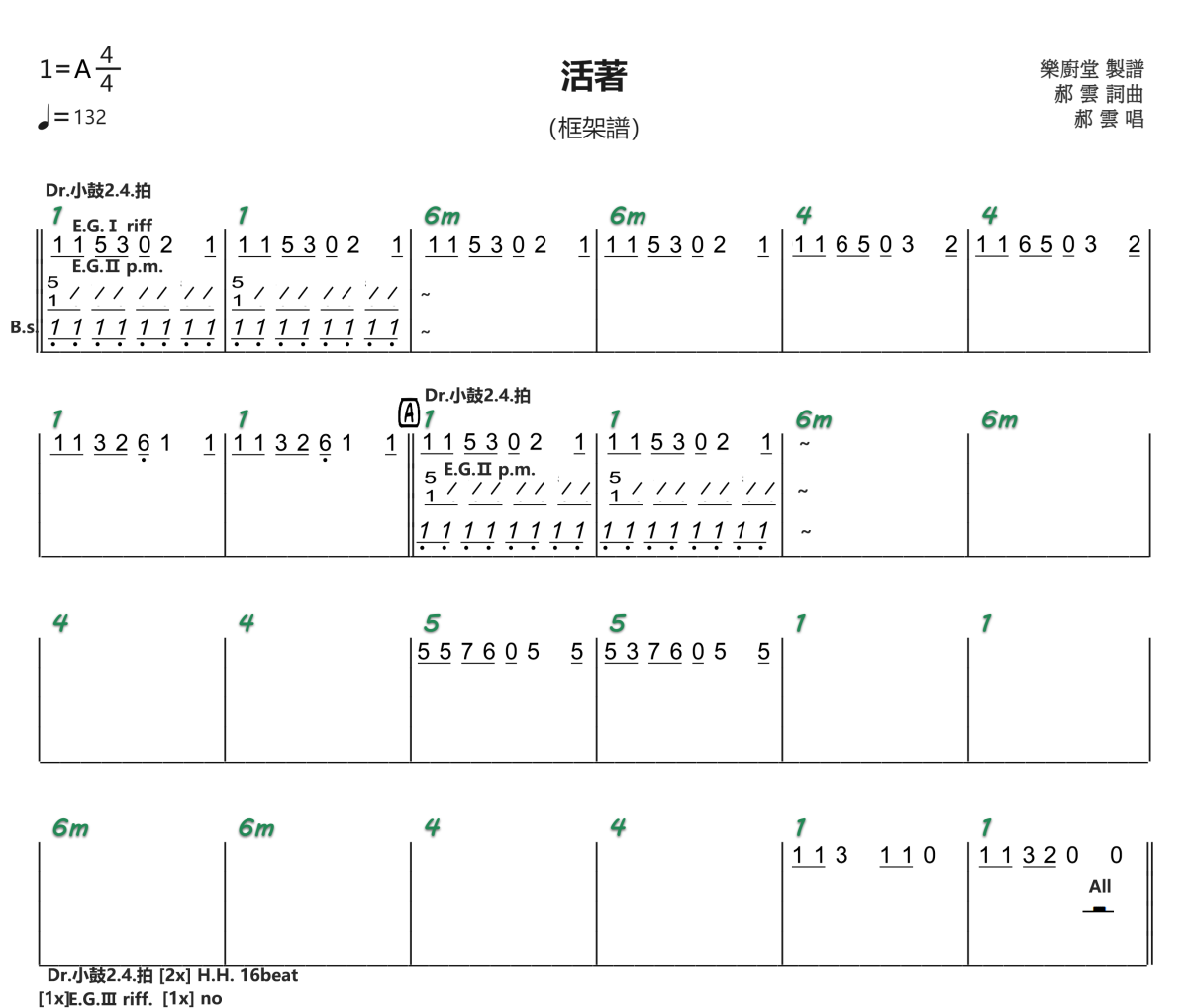 活着简谱 郝云-活着(功能谱)简谱