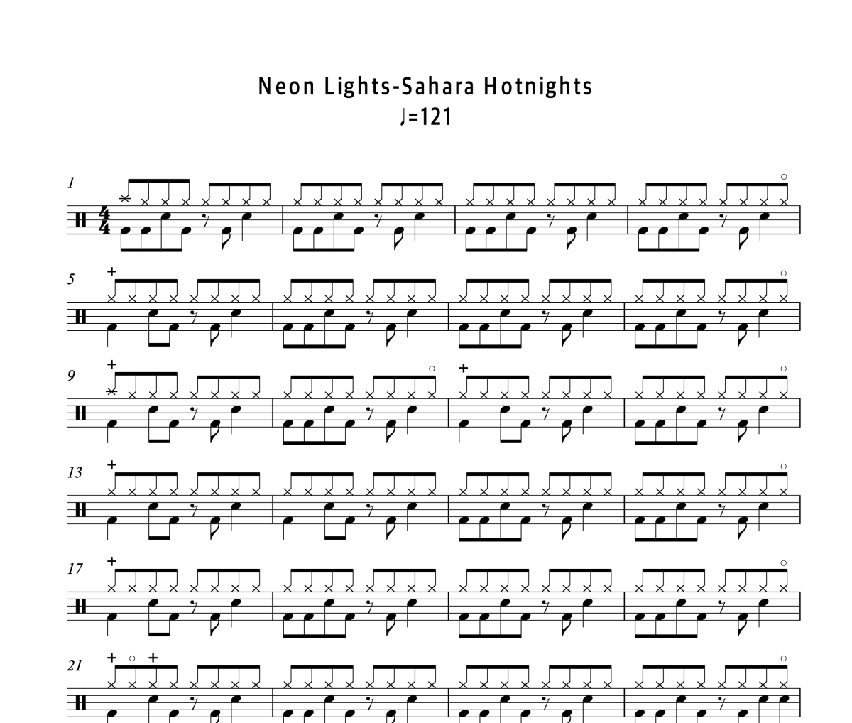 Neon Lights鼓谱 Sahara Hotnights《Neon Lights》架子鼓|爵士鼓|鼓谱