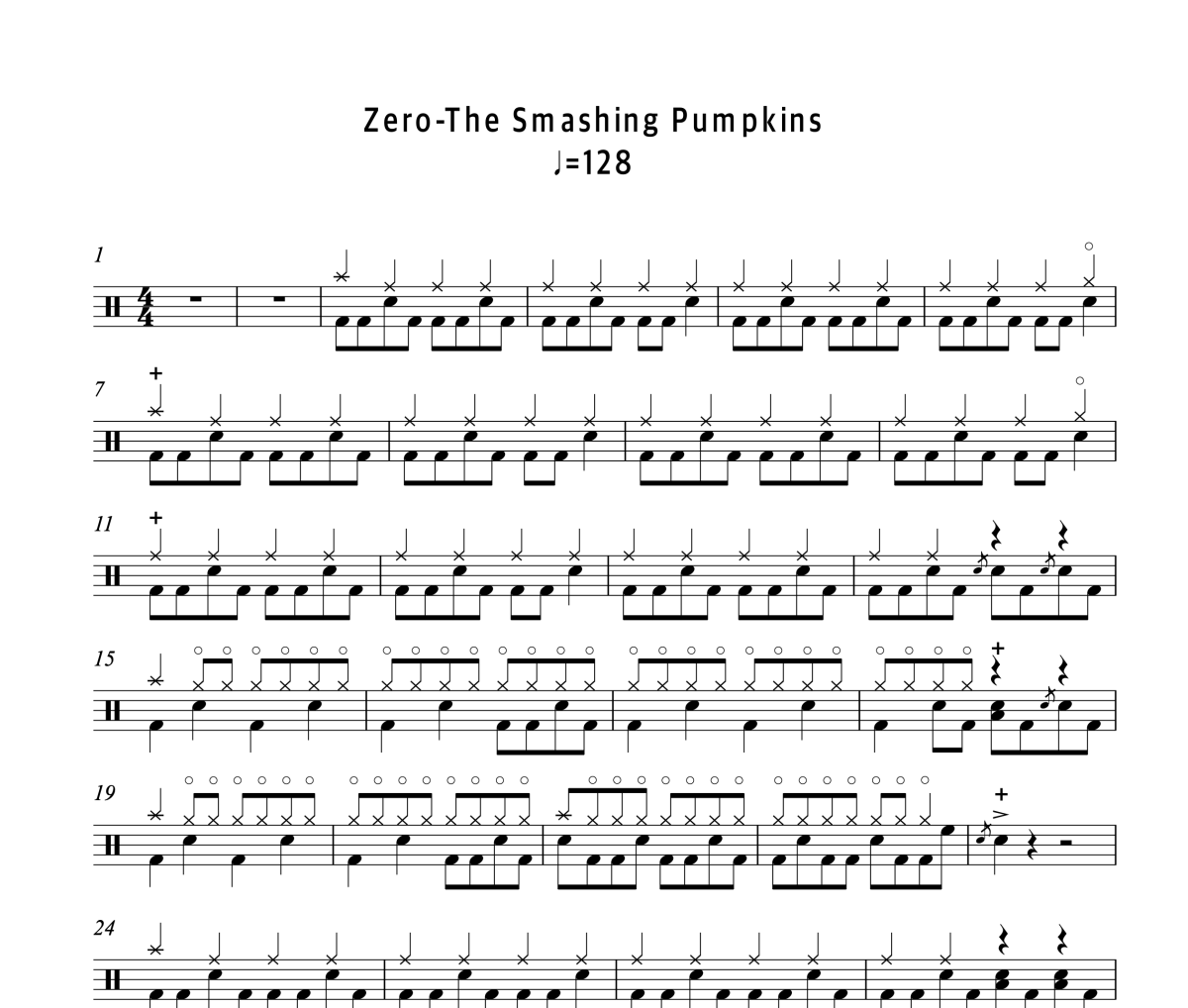 Zero鼓谱 The Smashing Pumpkins（碎瓜）《Zero》架子鼓|爵士鼓|鼓谱