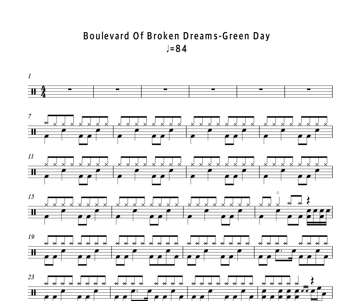 Green Day《Boulevard Of Broken Dreams》(梦碎大道)架子鼓|爵士鼓|鼓谱