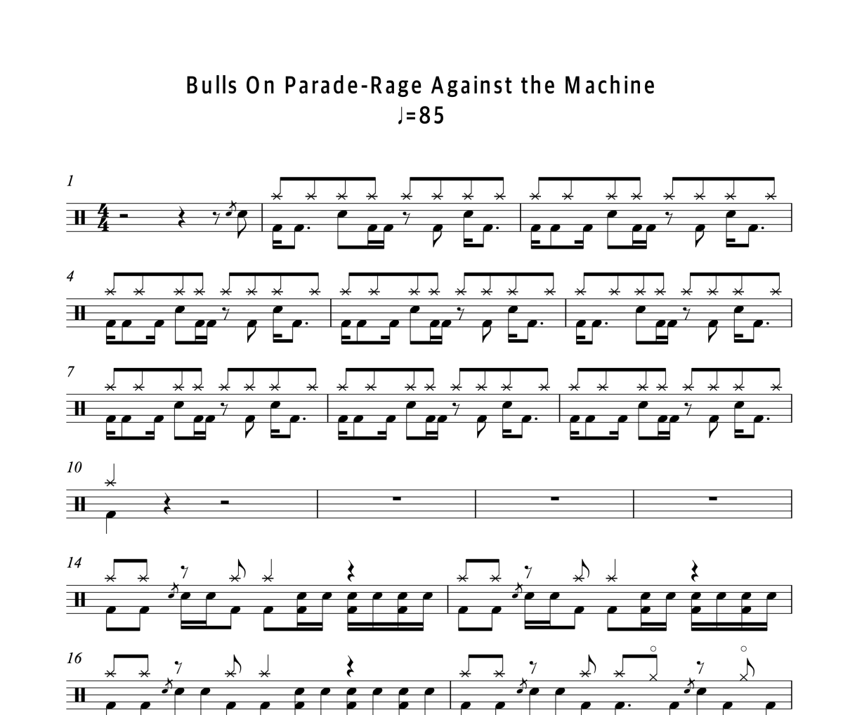 Rage Against the Machine（暴反）《Bulls On Parade》架子鼓|爵士鼓|鼓谱