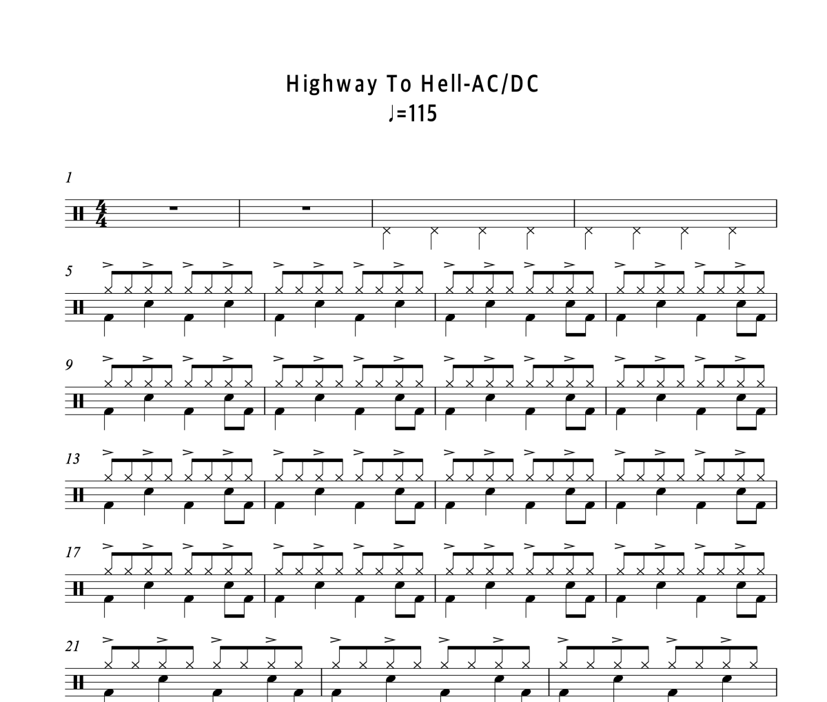 Highway to Hell鼓谱 AC/DC《Highway to Hell》爵士鼓谱