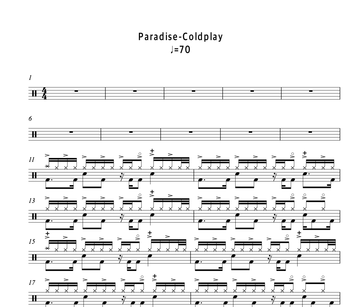 Paradise鼓谱 Coldplay《Paradise》架子鼓