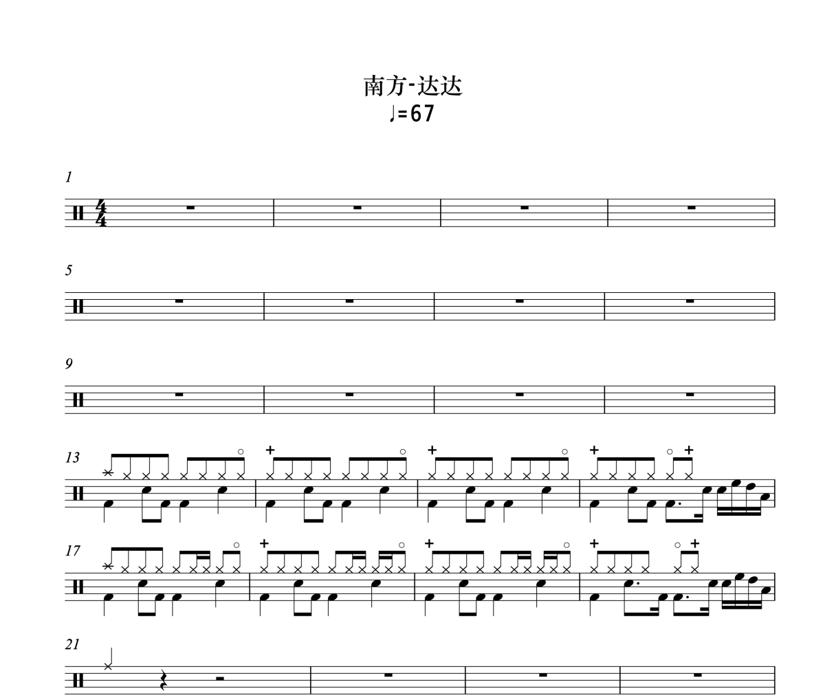 南方鼓谱 达达乐队《南方》架子鼓|爵士鼓|鼓谱