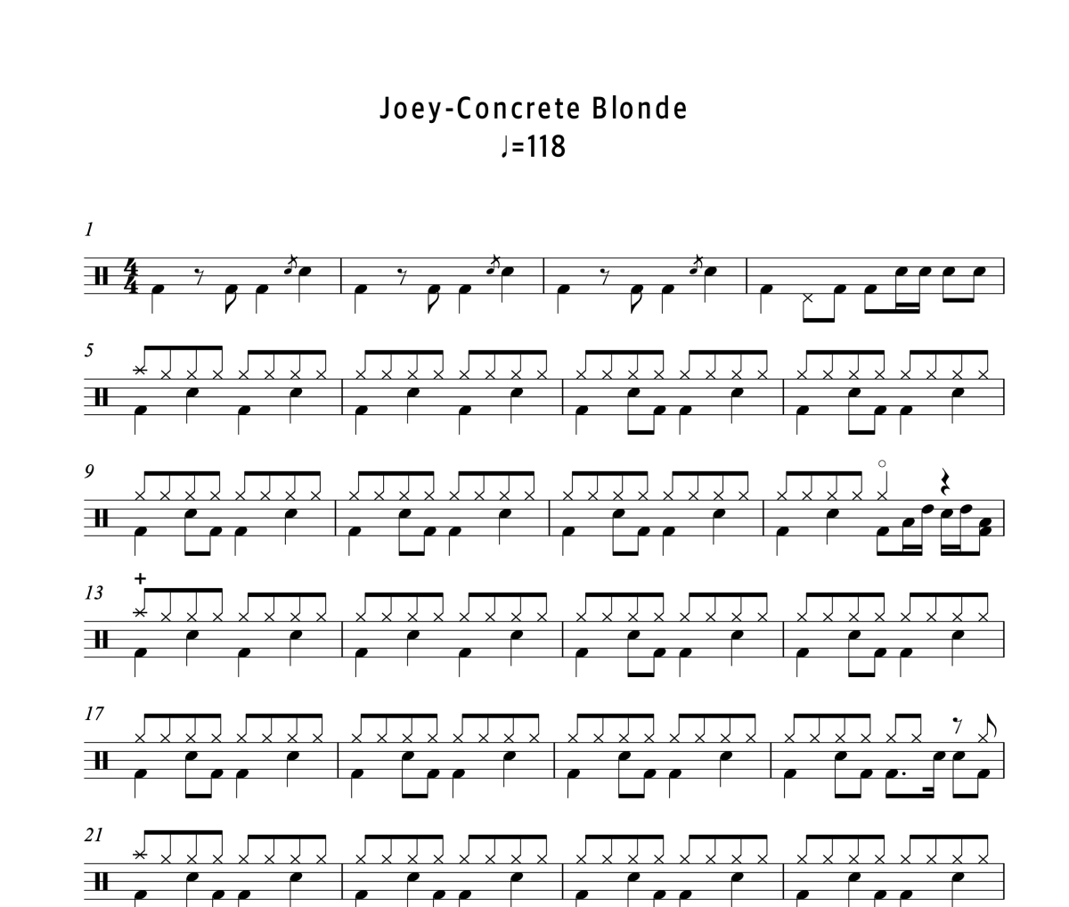 Joey鼓谱 Concrete Blonde《Joey》架子鼓|爵士鼓|鼓谱