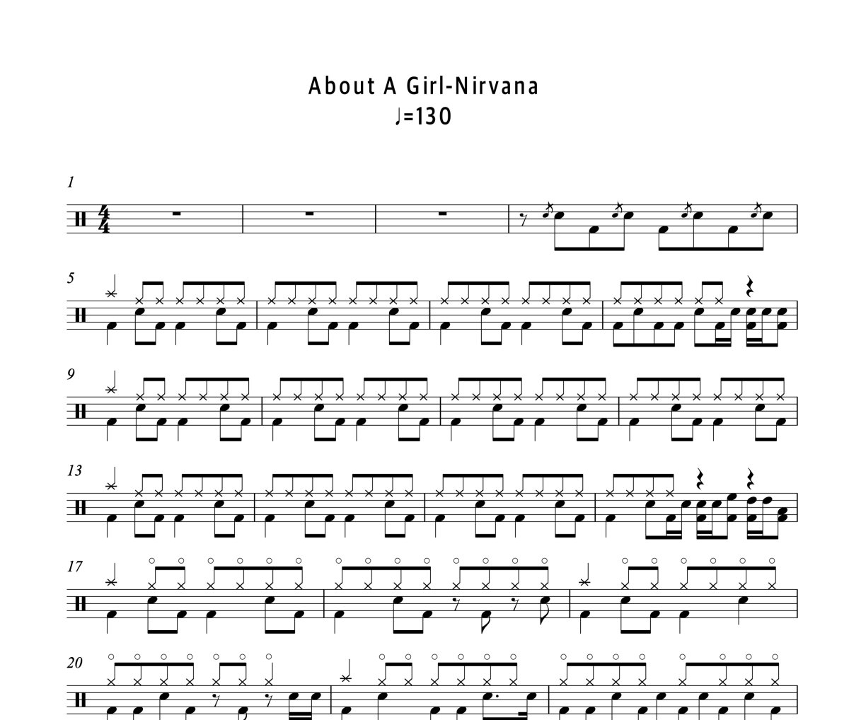 About A Girl鼓谱 Nirvana（涅槃）《About A Girl》架子鼓|爵士鼓|鼓谱