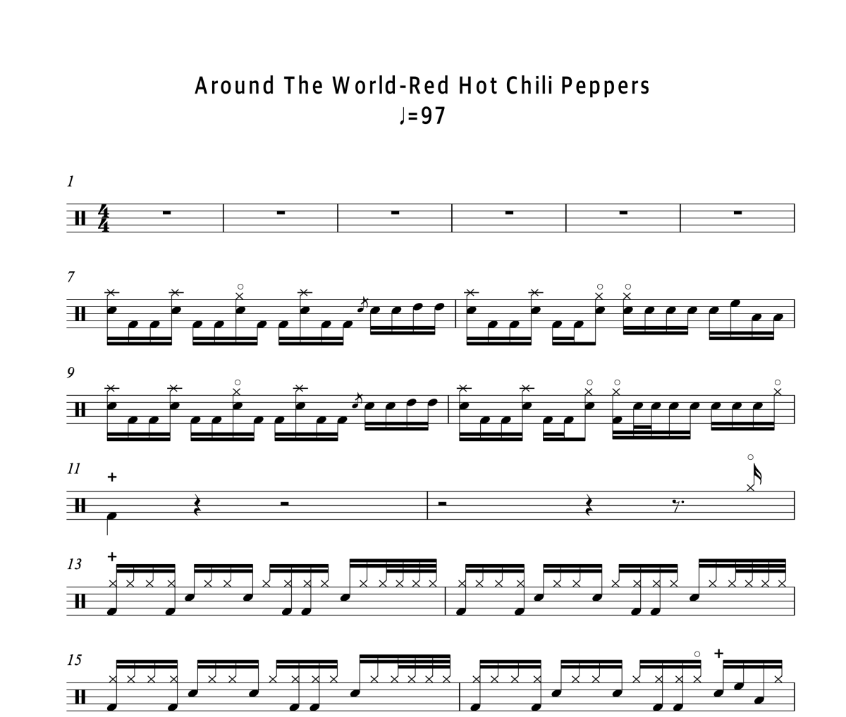 红辣椒（Red Hot Chili Peppers）《Around The World》架子鼓|爵士鼓|鼓谱