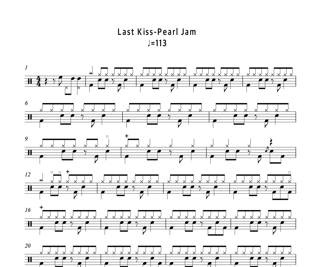 Last Kiss鼓谱 Pearl Jam《Last Kiss》架子鼓|爵士鼓|鼓谱