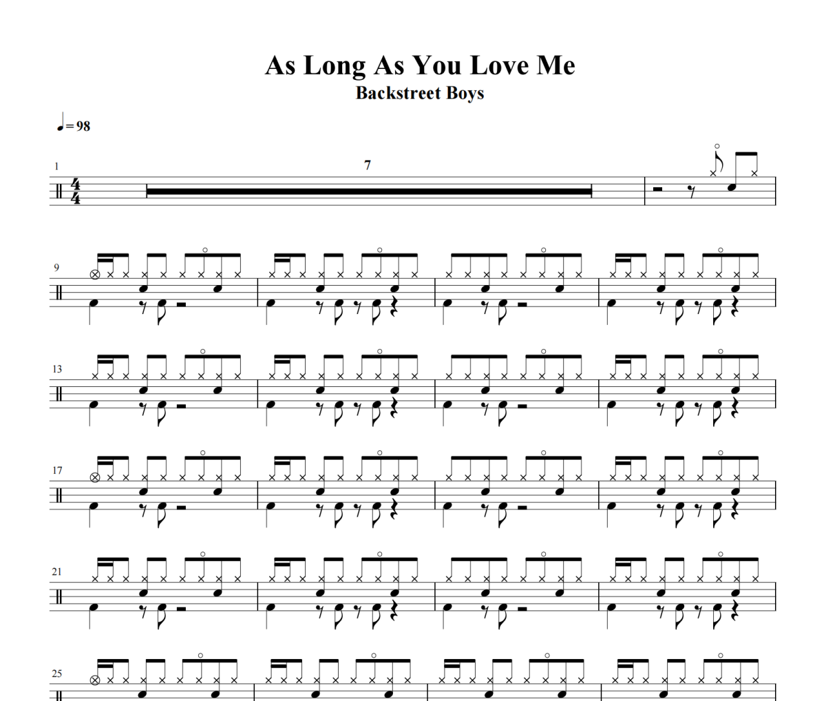 Backstreet Boys《As Long As You Love Me》架子鼓|爵士鼓|鼓谱