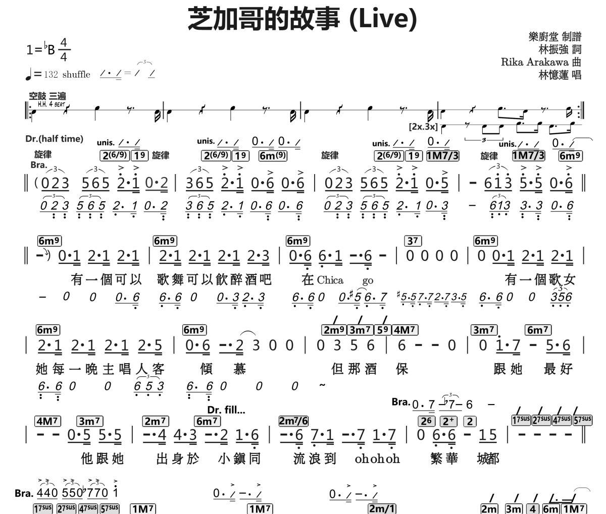 芝加哥的故事简谱 林忆莲《芝加哥的故事》简谱降B调