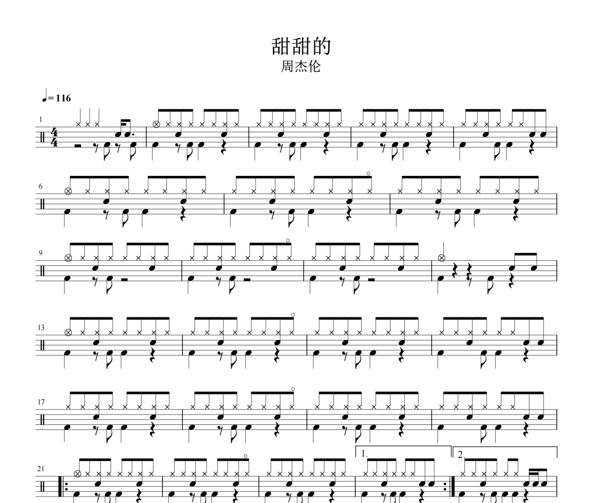 甜甜的鼓谱 周杰伦-甜甜的爵士鼓鼓谱