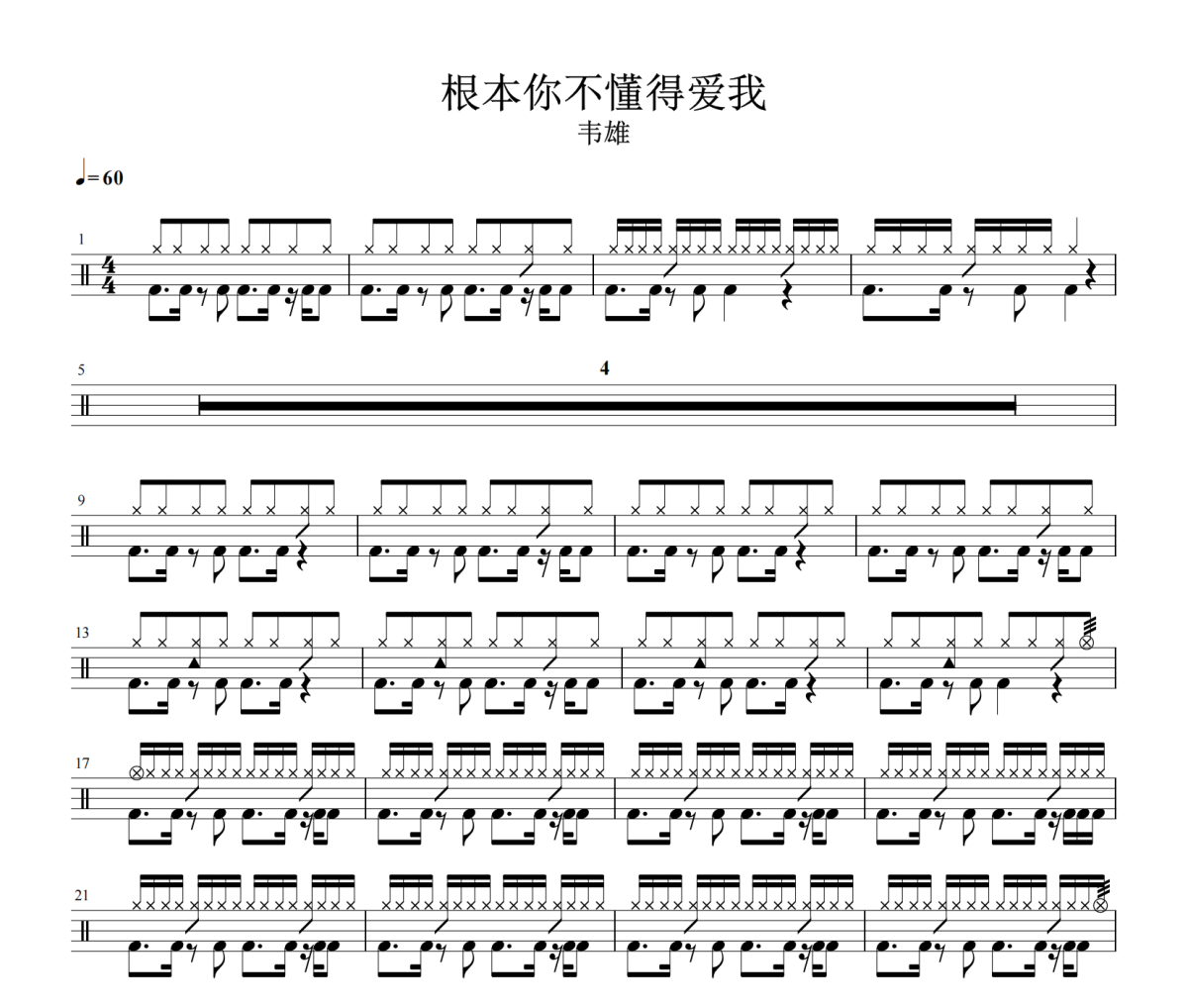 根本你不懂得爱我鼓谱 韦雄-根本你不懂得爱我鼓谱