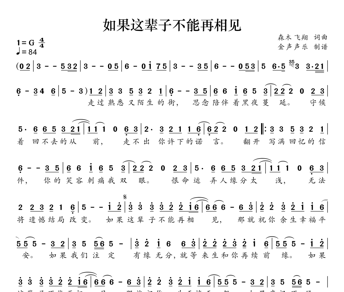 如果这辈子不能再相见简谱 陈瑞《如果这辈子不能再相见》简谱