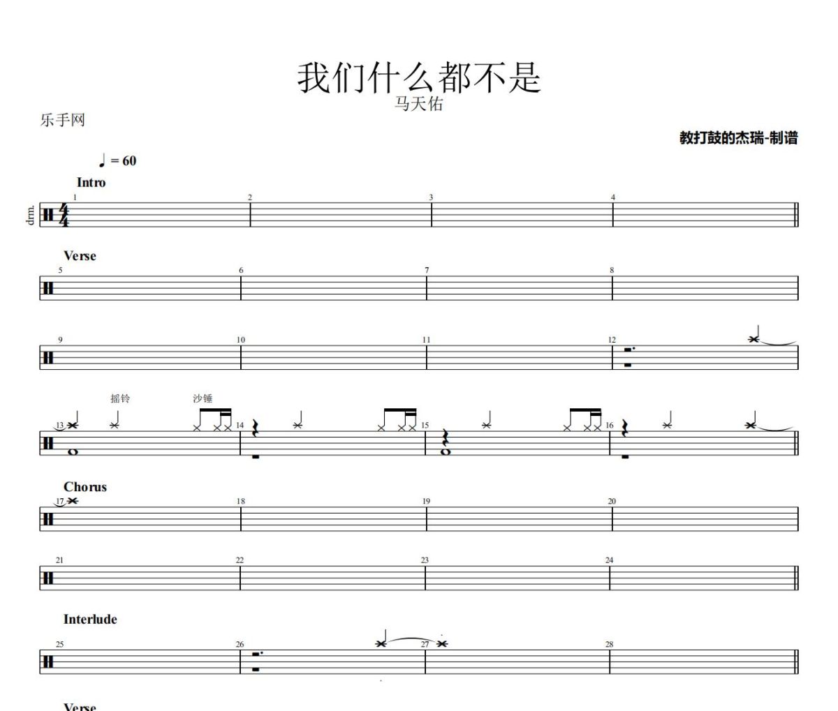 我们什么都不是鼓谱 马天佑-我们什么都不是架子鼓|爵士鼓|鼓谱