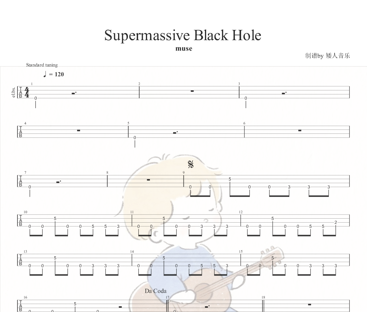 Muse《Supermassive Black Hole》四线谱|贝斯谱BASS贝司谱