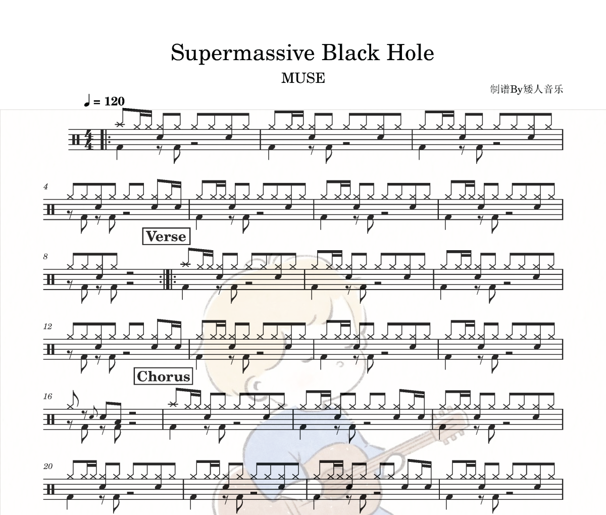 MUSE-Supermassive Black Hole架子鼓|爵士鼓|鼓谱