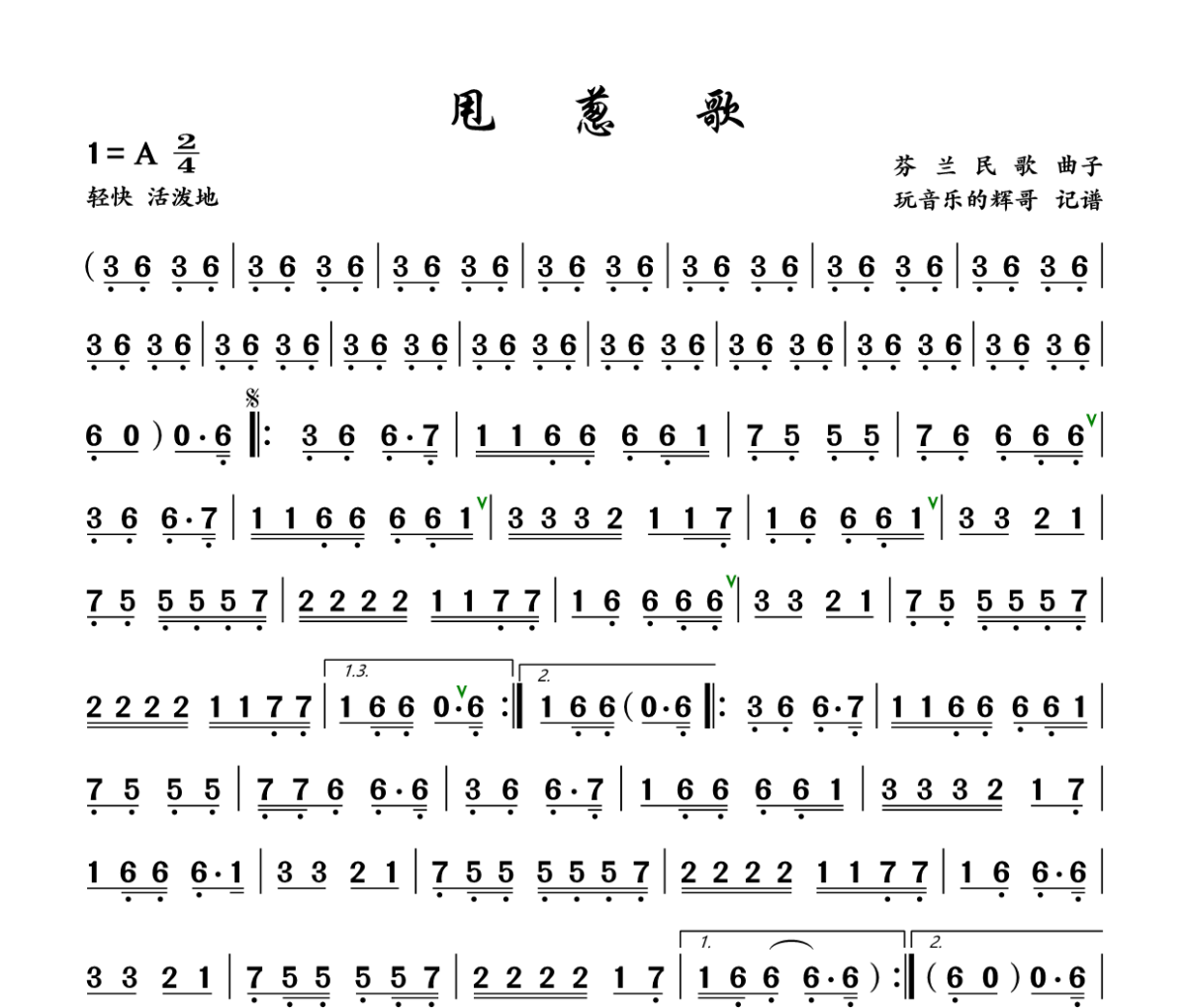 甩葱歌葫芦丝谱 李思才《甩葱歌》葫芦丝谱+动态视频A调