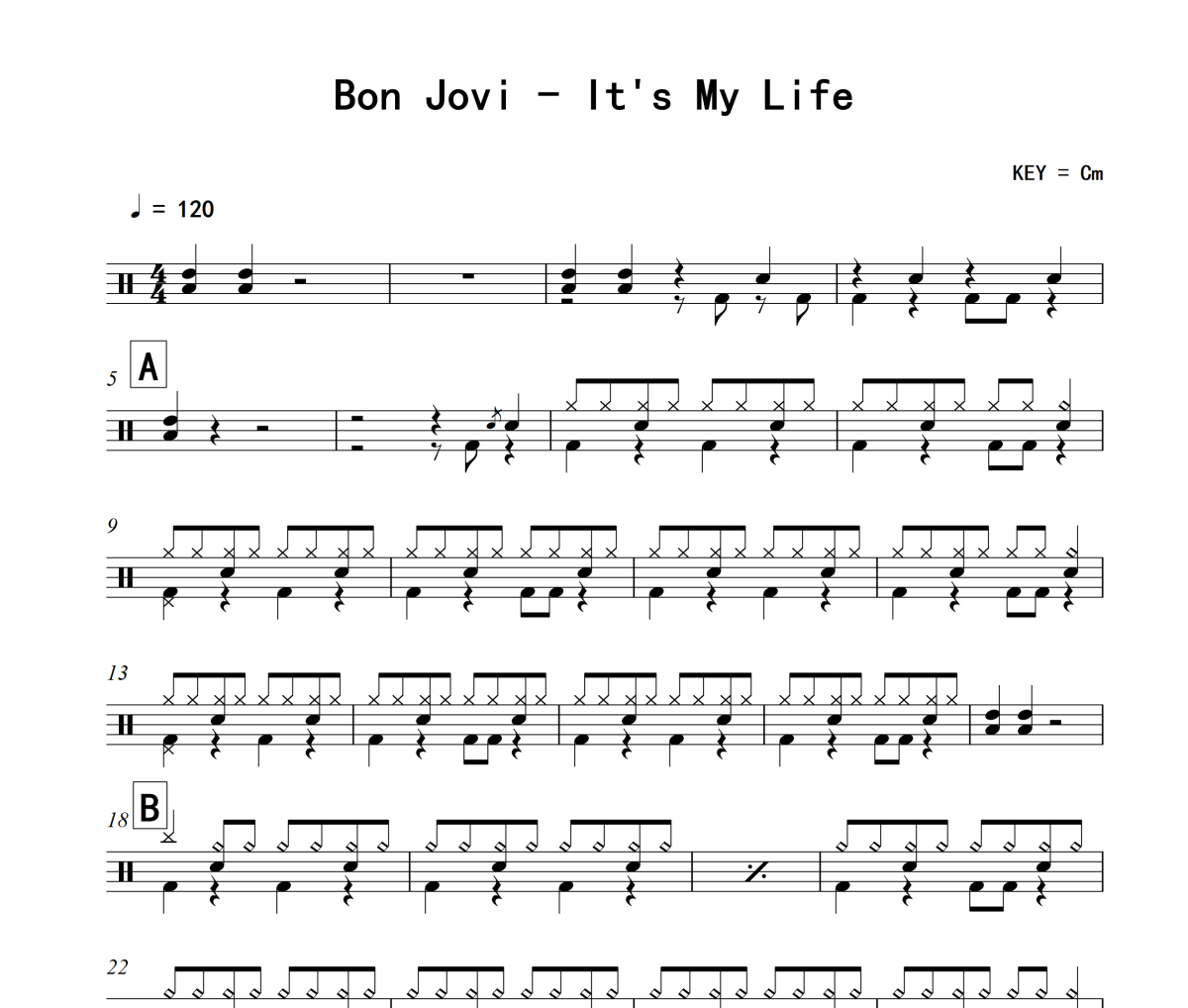 It's My Life鼓谱 Bon Jovi《It's My Life》架子鼓|爵士鼓|鼓谱+动态视频