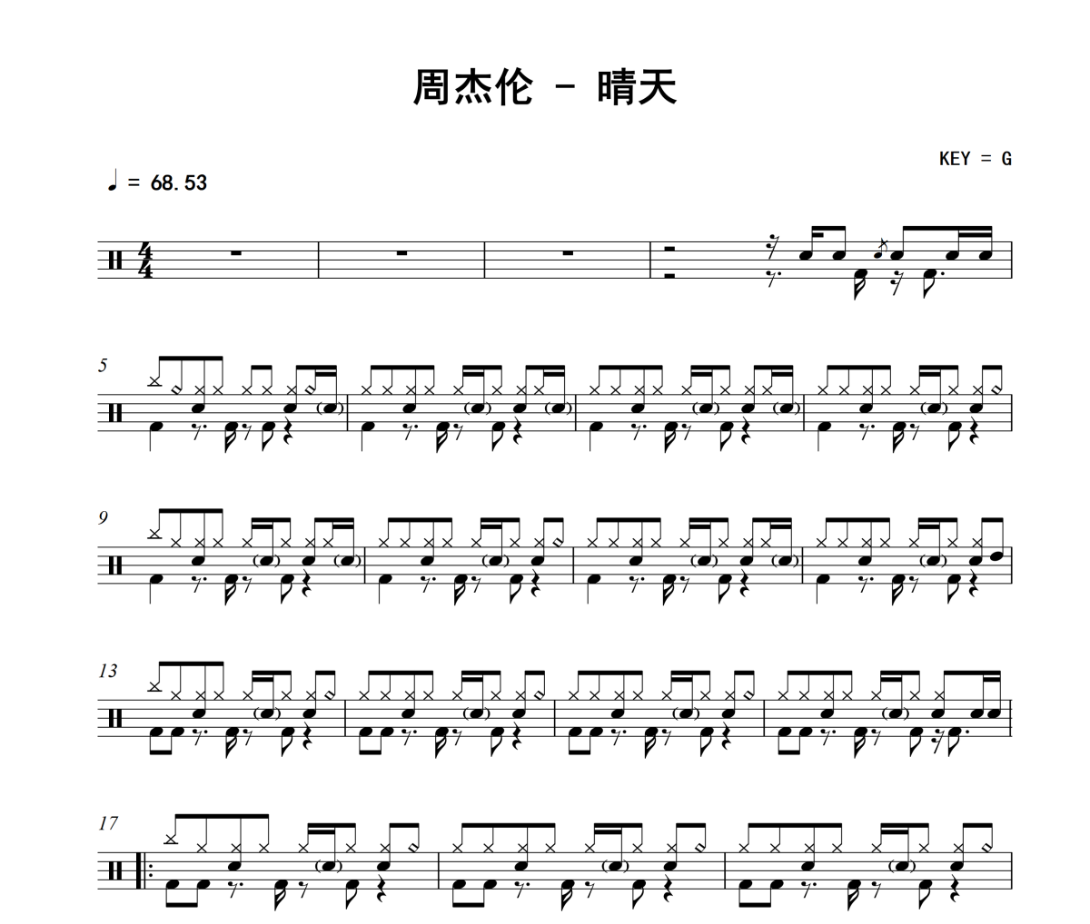 晴天鼓谱 周杰伦-晴天架子鼓|爵士鼓|鼓谱+动态视频