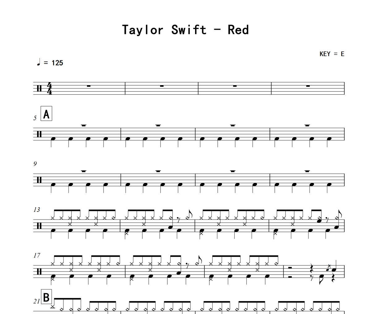 Red鼓谱 Taylor Swift《Red》架子鼓|爵士鼓|鼓谱+动态视频