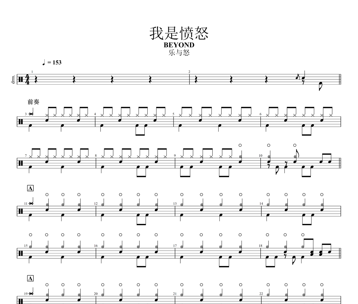 我是愤怒鼓谱 BEYOND-我是愤怒爵士鼓谱