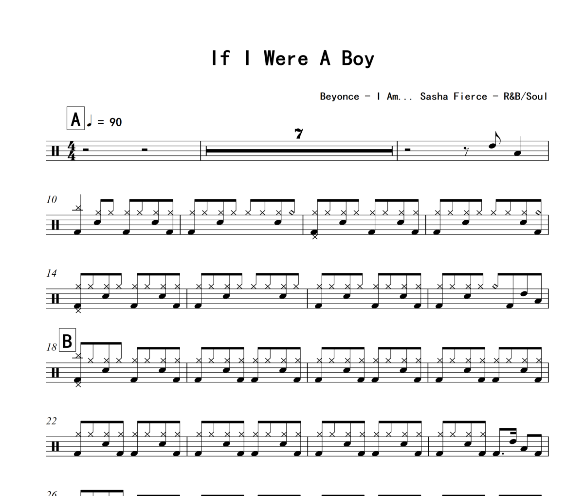 If I Were a Boy鼓谱 Beyoncé-If I Were a Boy爵士鼓谱