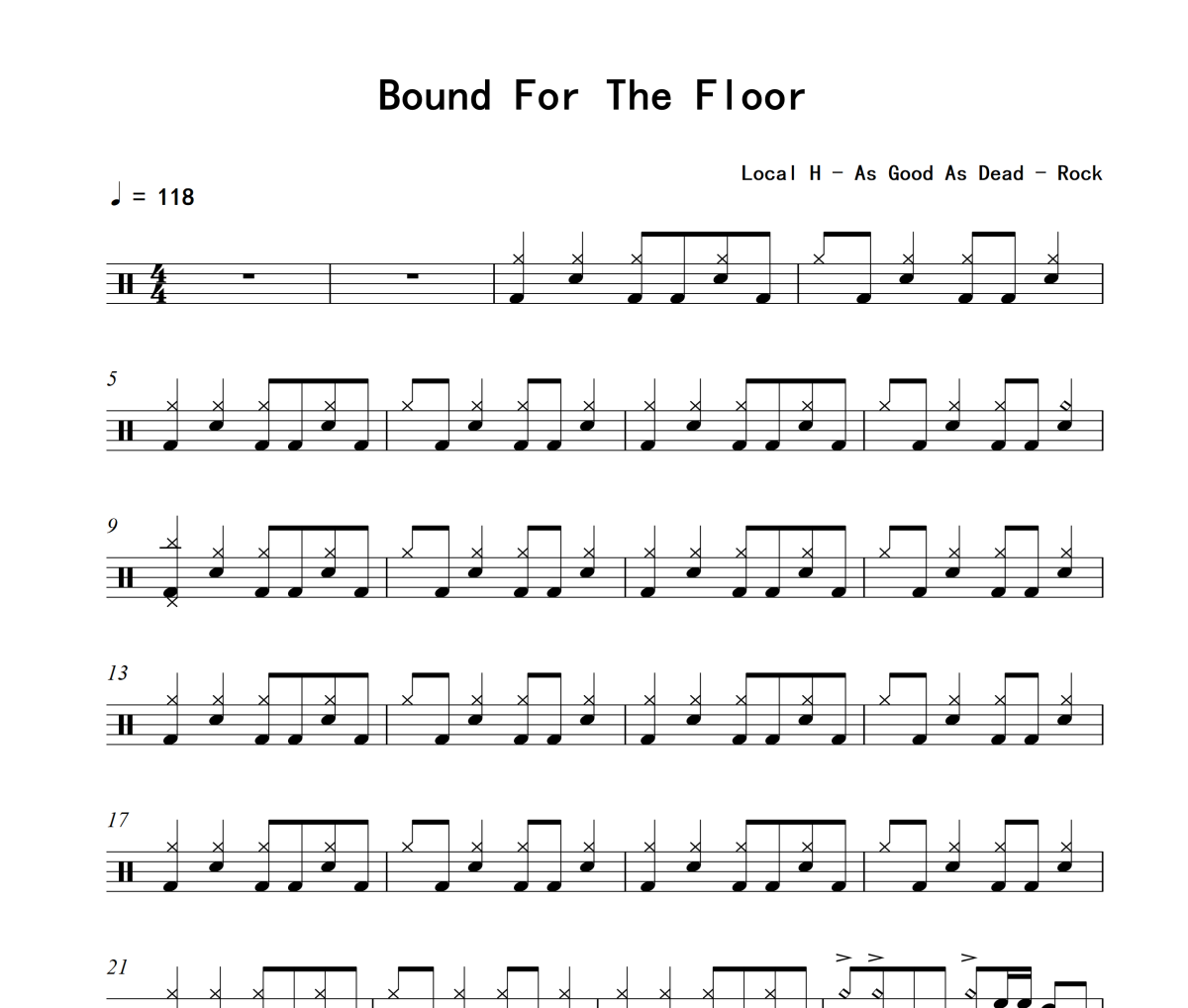 Bound For The Floor鼓谱 Local H-Bound For The Floor爵士鼓谱