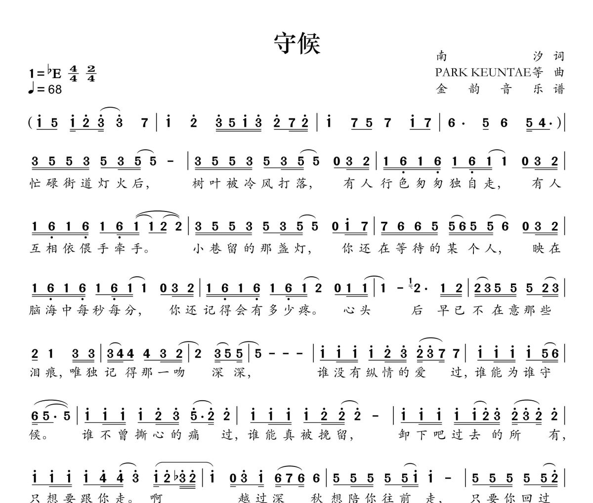 守候简谱 张信哲《守候》简谱降E调