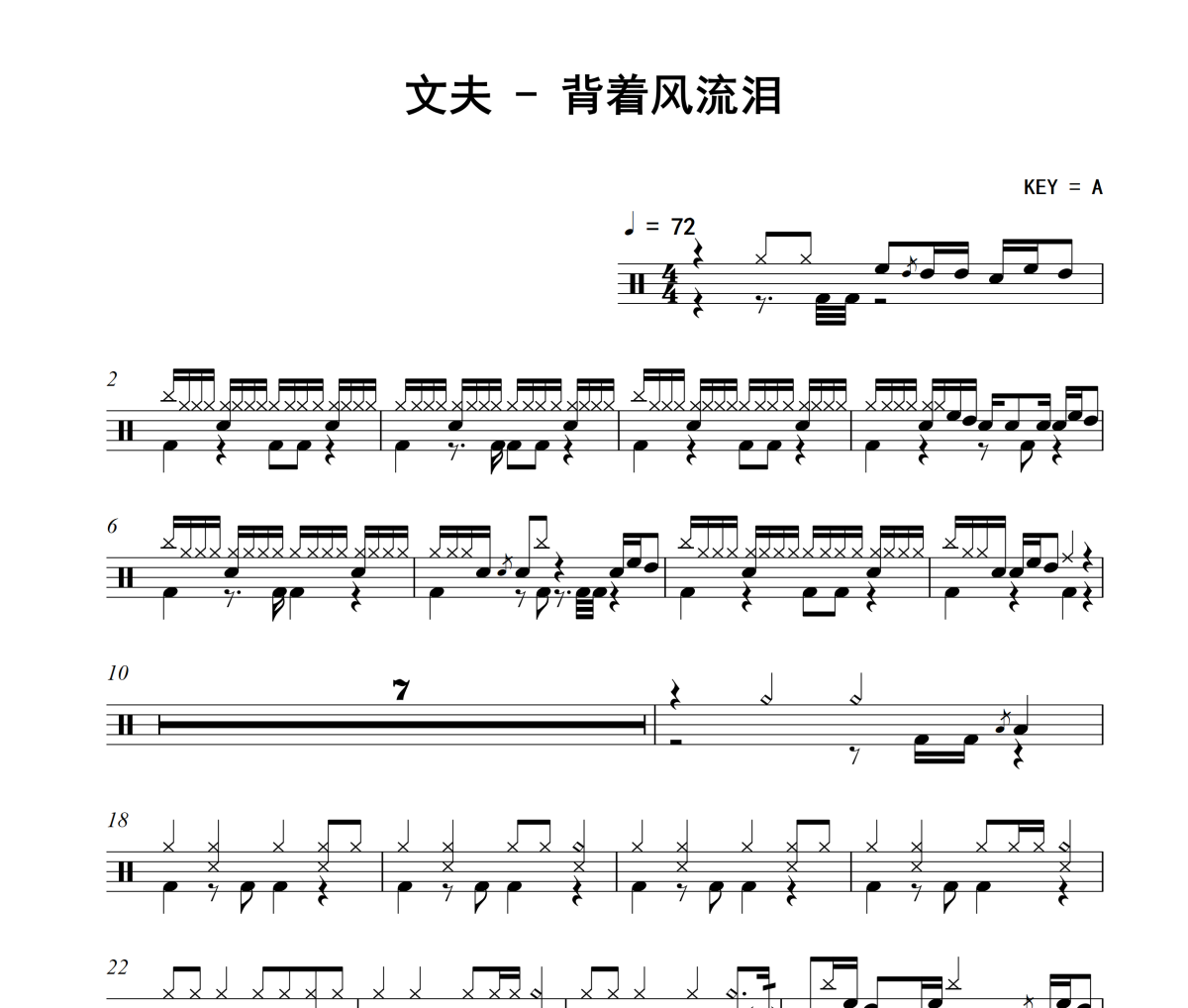 背着风流泪鼓谱 文夫-背着风流泪架子鼓|爵士鼓|鼓谱+动态鼓谱