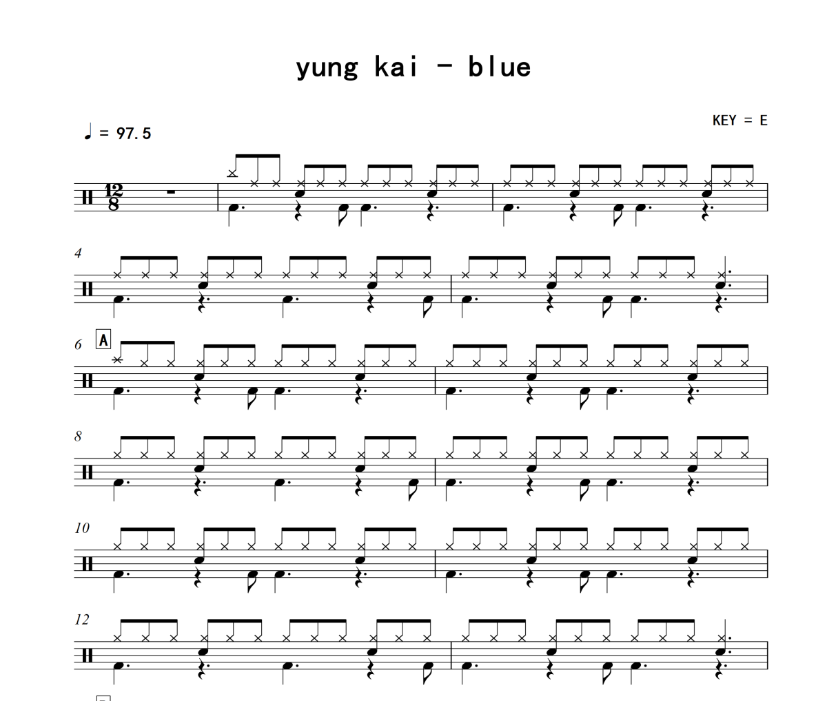 blue鼓谱 yung kai《blue》架子鼓|爵士鼓|鼓谱+动态视频