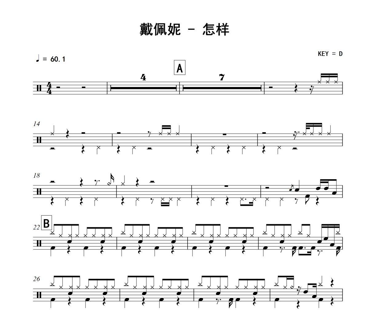 怎样鼓谱 戴佩妮《怎样》架子鼓|爵士鼓|鼓谱+动态视频