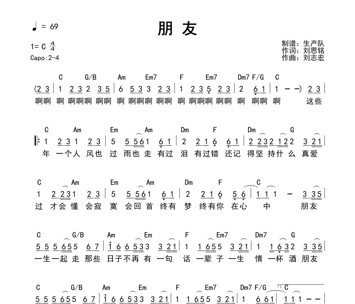 朋友吉他谱 周华健-朋友(和弦谱)六线谱|吉他谱