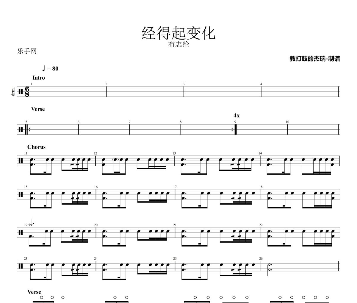 经得起变化鼓谱 布志纶《经得起变化》架子鼓|爵士鼓|鼓谱
