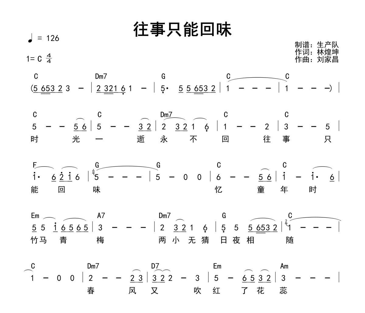 往事只能回味吉他谱 邓丽君《往事只能回味》(和弦谱)六线谱C调吉他谱
