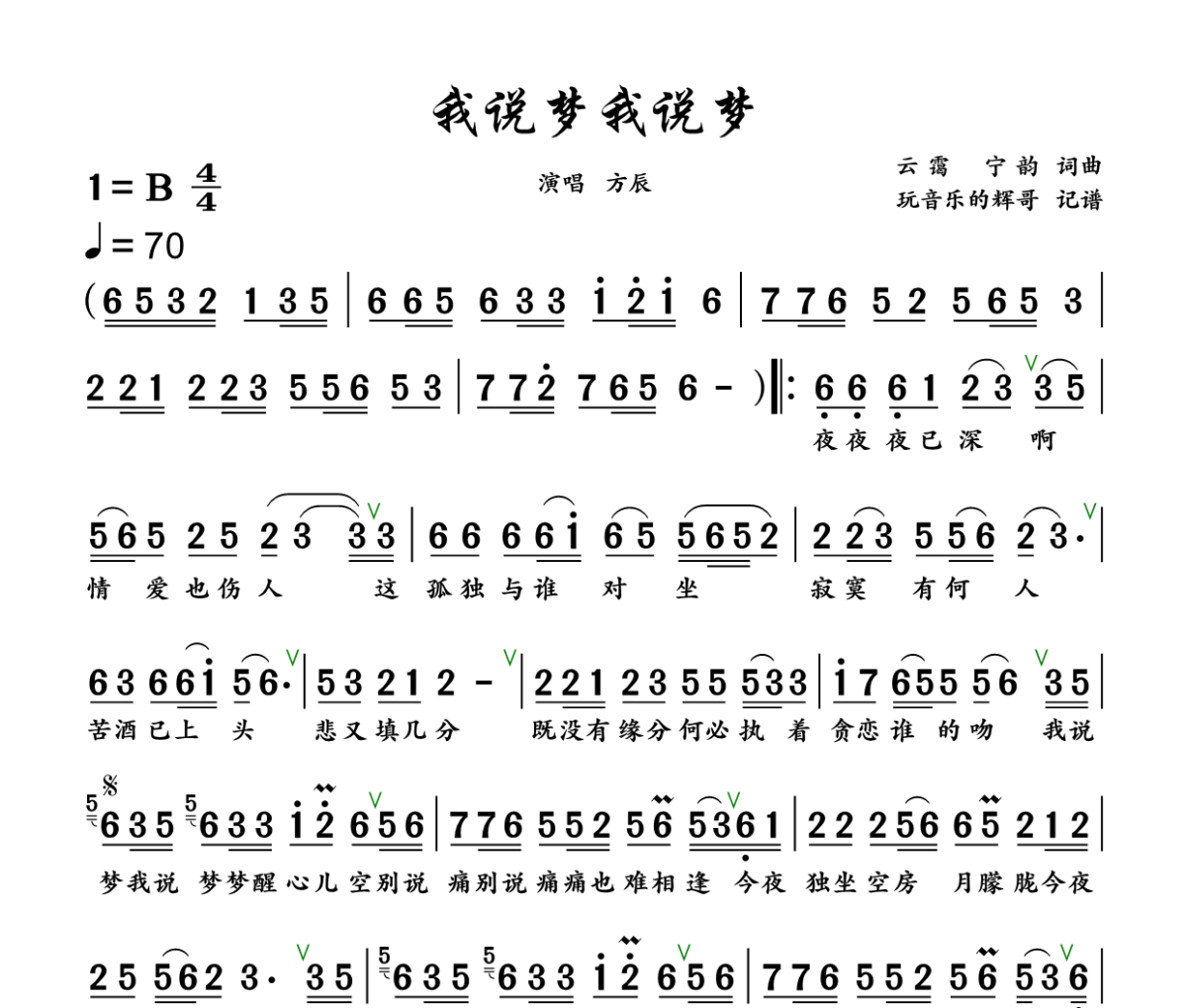 我说梦我说梦简谱 方辰《我说梦我说梦》简谱+动态视频B调