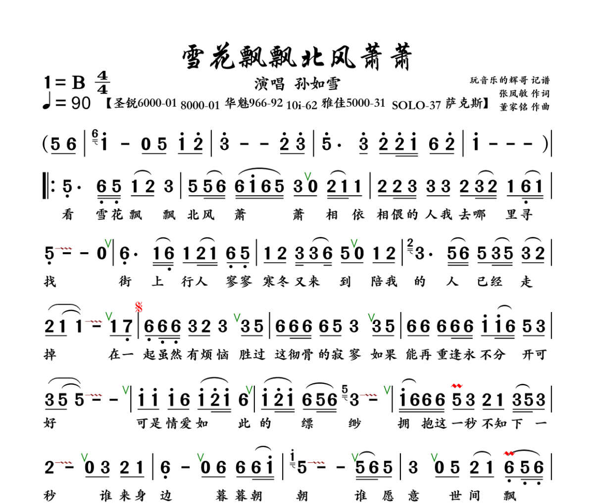 雪花飘飘北风萧萧简谱 孙茹雪《雪花飘飘北风萧萧》简谱+动态视频B调