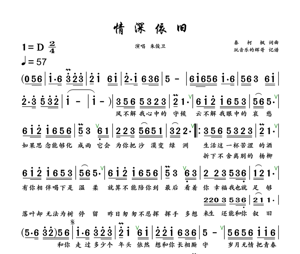 情深依旧简谱 朱俊卫《情深依旧》简谱+动态视频D调