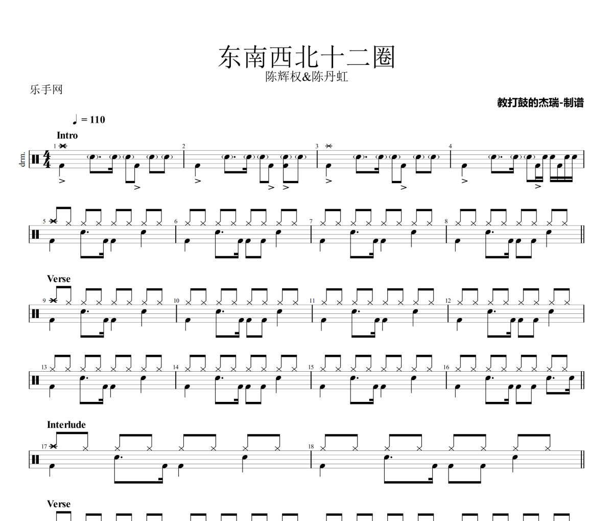东南西北十二圈鼓谱 陈辉权&陈丹虹《东南西北十二圈》架子鼓|爵士鼓|鼓谱