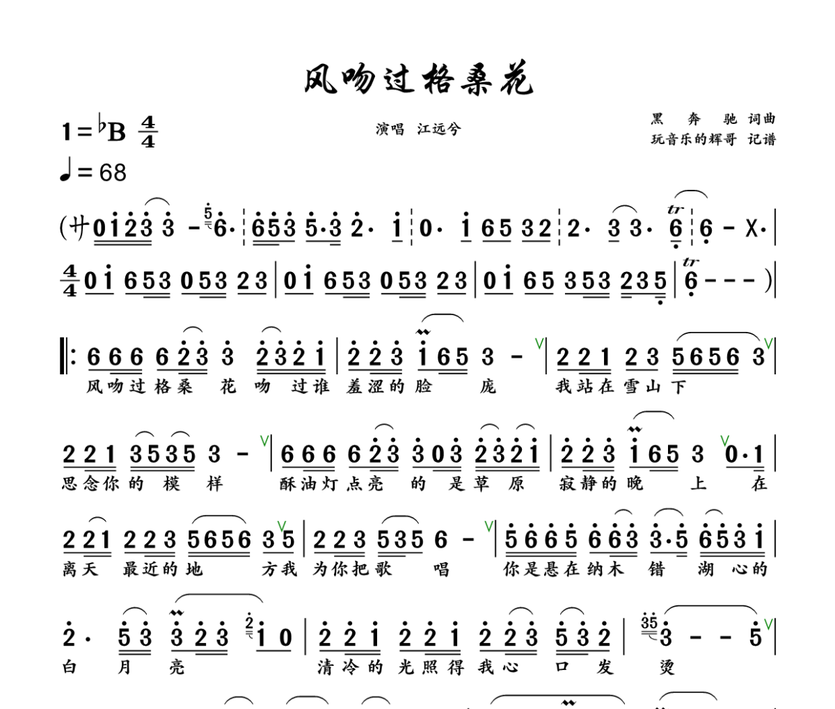 风吻过格桑花简谱 江远兮《 风吻过格桑花》简谱+动态视频